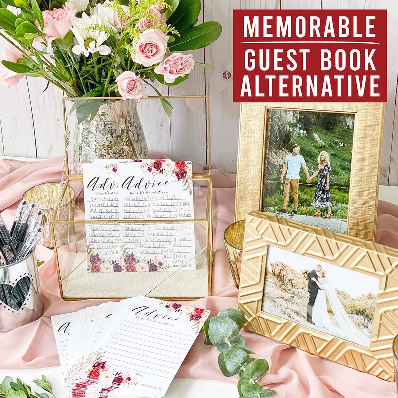 Hadley Designs 50 Floral Wedding Advice Cards For Bride and Groom, Guest Book Alternative, Advice and Wishes For The Mr. and Mrs., Bridal Shower Advice Cards, Wedding Card Boxes Reception - Image 3